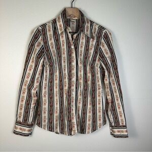 VINTAGE LUCKY BRAND Size Small Fleur De Lis Antique 70's Western Button Up Shirt